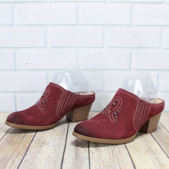 Earth Mendon Red Leather Slip On Heeled Mules Clogs Size 8.5 B - Picture 2 of 10